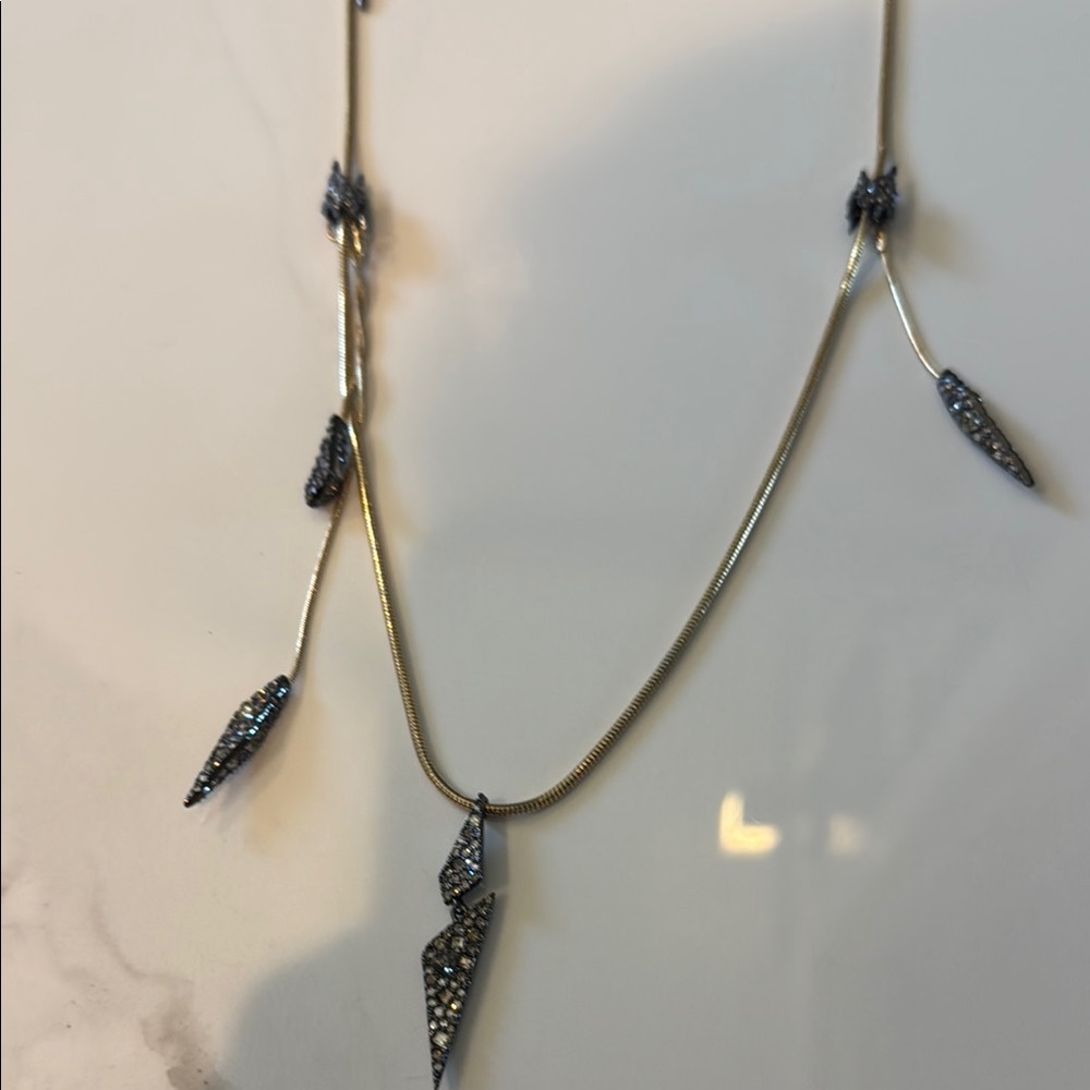 Alexis Bittar Silver and Black Feather Necklace